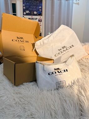 Coach White Logo Pouch with Dust Bag and Box